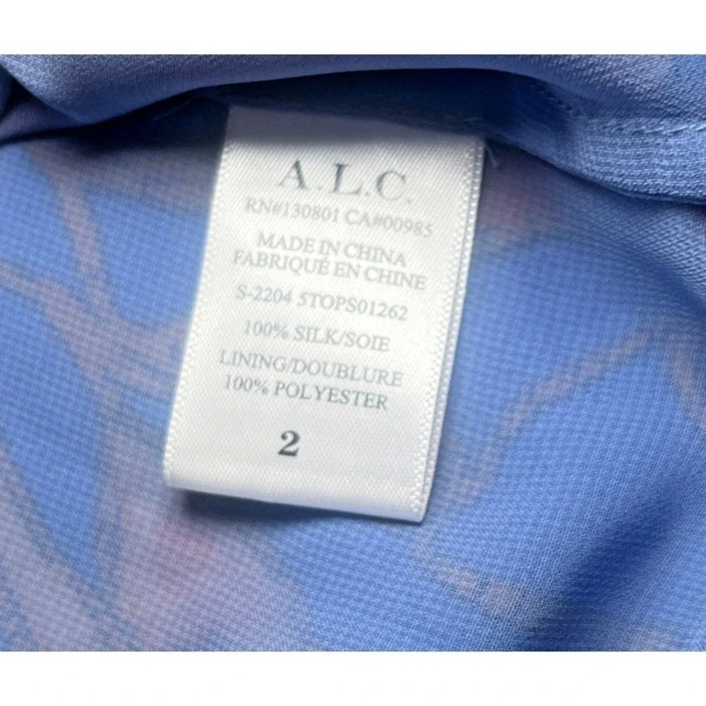 A.L.C. 100% Silk Ruffle Sleeve Blouse Size 2 Blue Orange Abstract Print Top - Picture 4 of 8